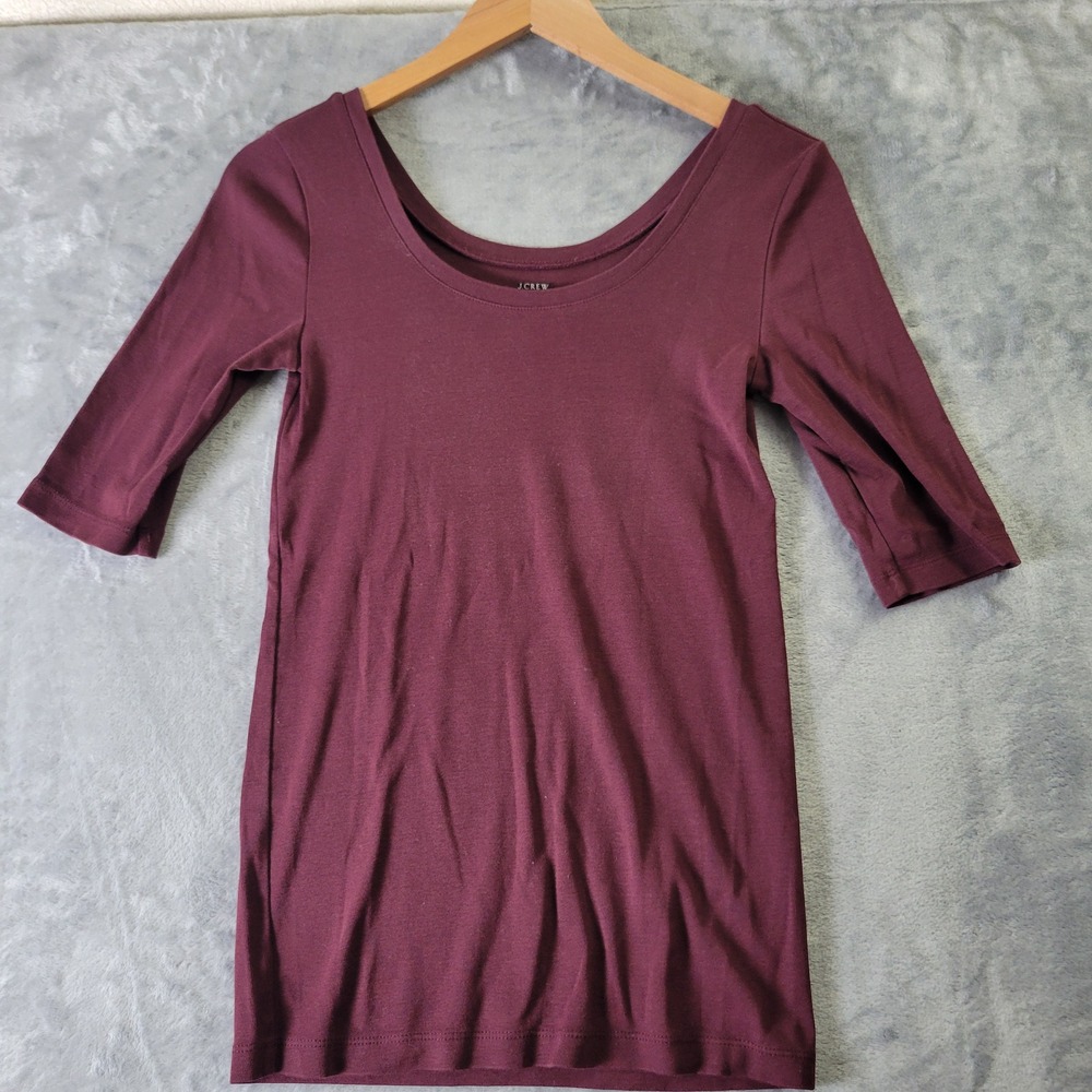 J.Crew Burgundy Perfect Fit Scoop Neck Elbow Sleeve Tee Small Wine Red Basic